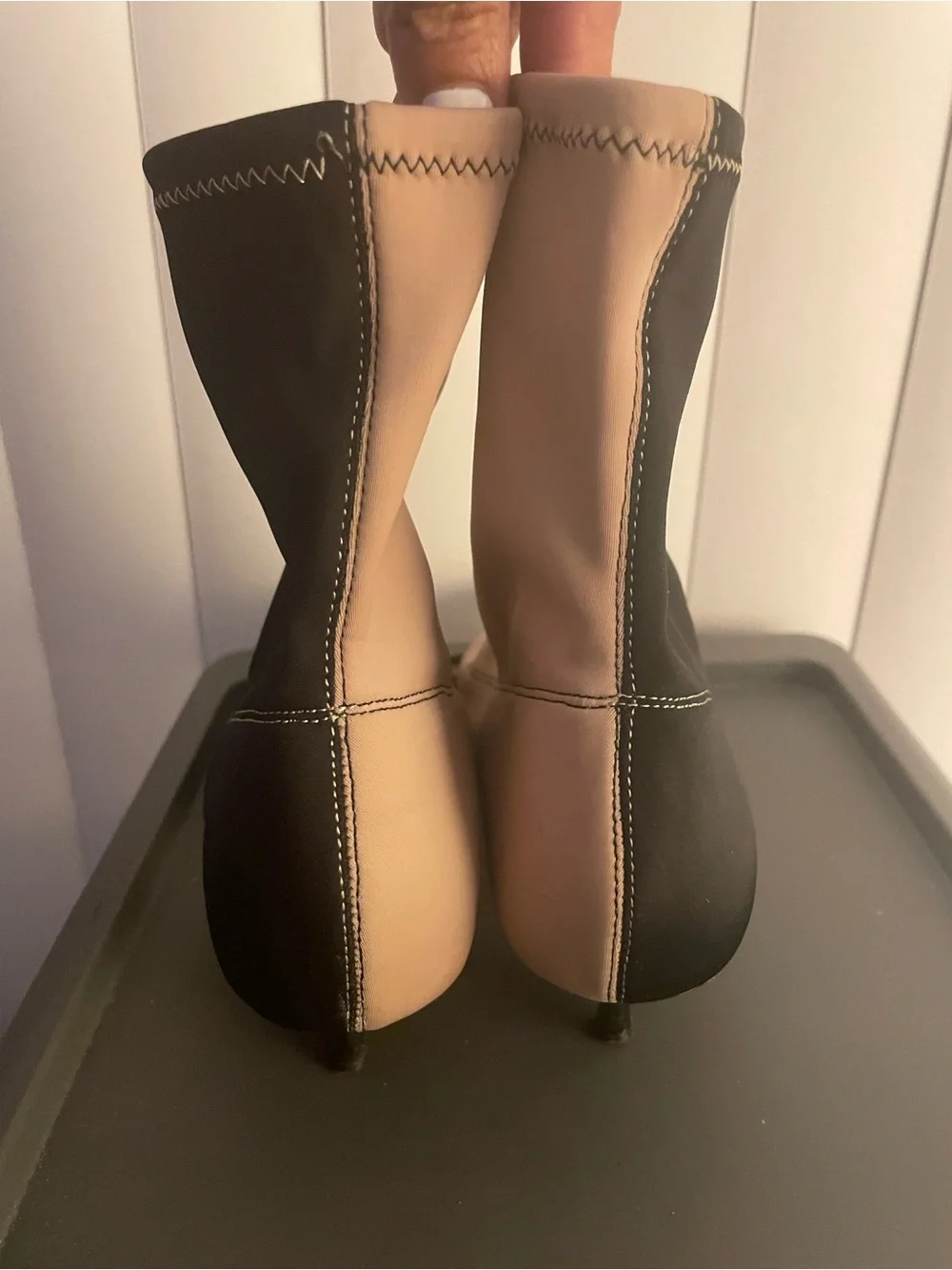 Zara Black and Nude Pointed Sock Ankle Booties